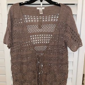Liz Claiborne Women’s Crochet Boho Vest Taupe - Large
